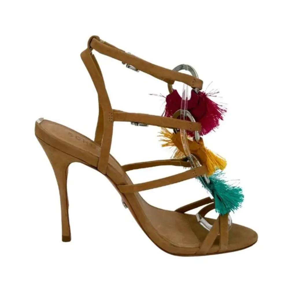 Schutz Capri Tassel Fringe Heels Multicolor Strappy Suede Sandals Size 6.5